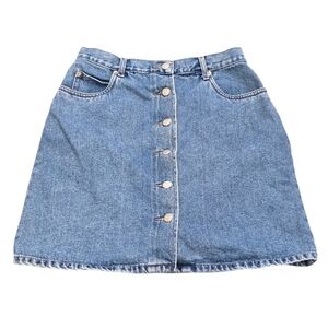 Vintage Nevada High-Waisted Denim Button-Front Mini A-line Skirt Size 12* EUC